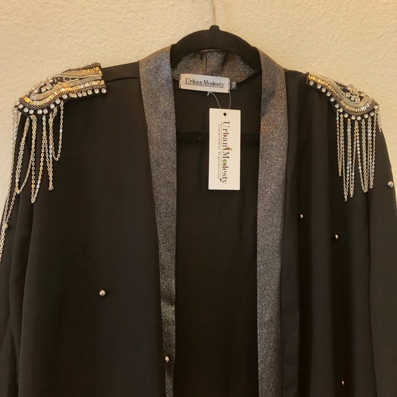 Urban Modesty NWT Size XXL embellished Abaya black Maxi Open front - Picture 13 of 15